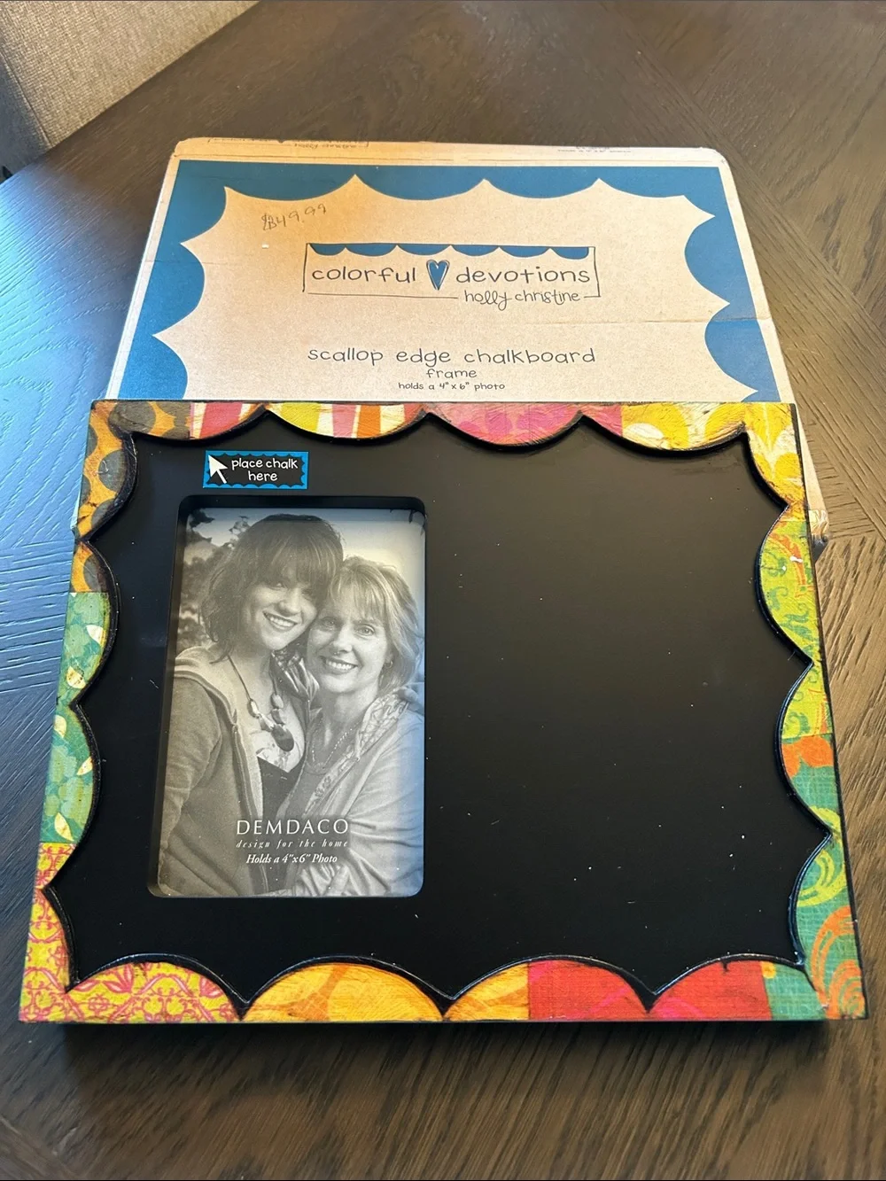 Black Chalkboard Frame with Colorful Scalloped Trim. NWT
